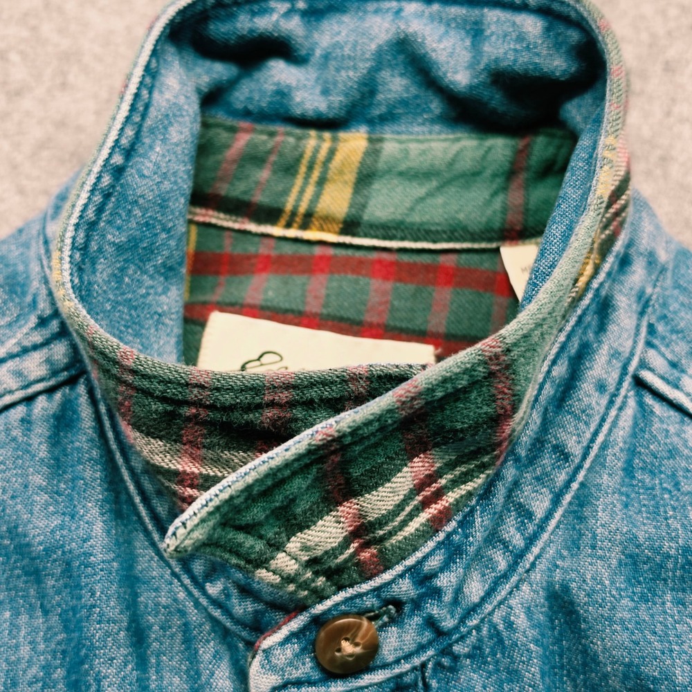Eddie Bauer Made in USA VTG  Men Blue Denim Flannel Lined Button Down Shirt XL - Picture 3 of 15